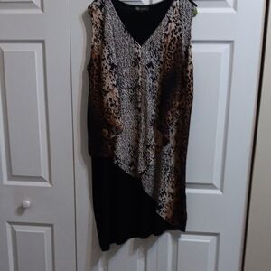 Leopard Print And Black V-neck Sleeveless Tunic